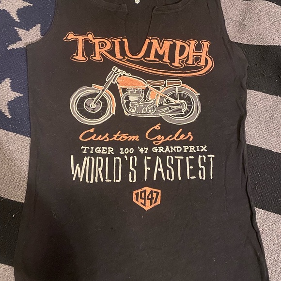 Custom Lucky Brand Triumph Tank Vintage inspired paper thin custom cut & sewn XS - Picture 5 of 5